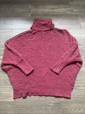 By Together | 100% Cotton Chunky Turtleneck Sweater Raspberry Pink Oversized S/M